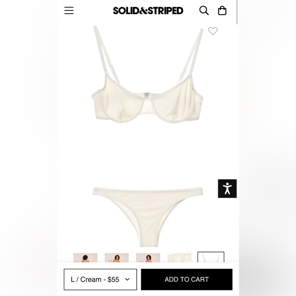 Solid and Striped Eva bikini top and bottom, Cream, Size Medium